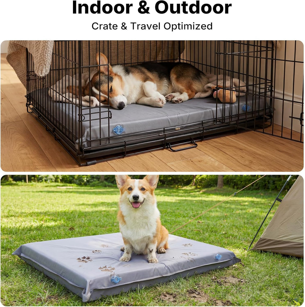 Veehoo Dog Crate Pad, Double-Sided Waterproof Crate Mat Bed, Outdoor Kennel Mat Pet Sleeping for Medium Large Dogs, Clooling, Waterproof, Wipeable, Anti-Slip, Kennel Pads 30 x 22 Inch, Gray