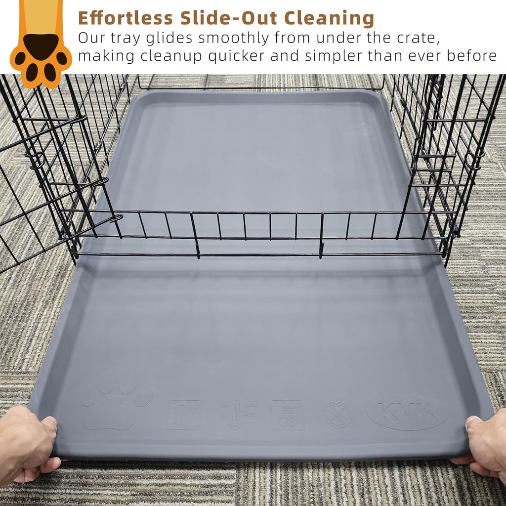 2-Pack 22.8 × 34.6 Inch Silicone Dog Crate Tray - Heavy Duty Replacement Pan & Non-Slip Liner for Large Crates, Durable Washable Bottom Trays, Odor Resistant (Dark Gray&Cream)