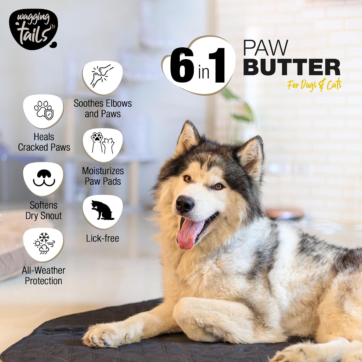 Wagging Tails Paw Butter for Dogs & Cats | Protects Dry Paw Pads, Snouts & Elbows |All-Weather Protection with Shea Butter, Coconut Oil & Beeswax |Lick-Safe - 1.76 fl oz
