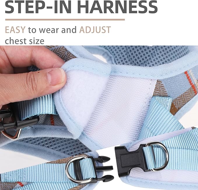 PUPTECK Adjustable Dog Harness Collar and Leash Set Step in No Pull Pet Harness for Small Medium Dogs Puppy and Cats Outdoor Walking Running, Soft Mesh Padded Reflective Vest Harnesses, BlueBrown XS
