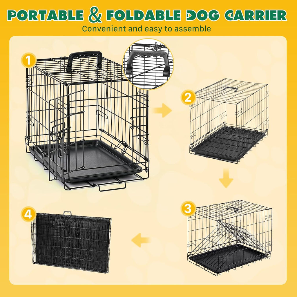 Small Dog Crate 18 Inch Foldable Single Door Dog Cage Pet Kennel | Metal Wire, Secure Lock, Plastic Leak-Proof Pan Tray, Indoor Outdoor Training Pet