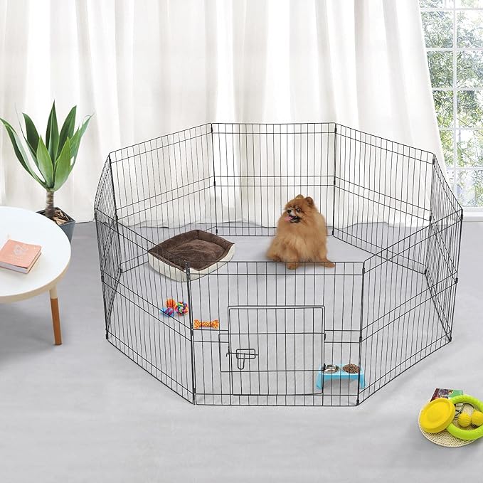 Yaheetech 24 inch 24 Panel Black Heavy Duty Foldable Metal Dog Exercise Pen Portable Cat Duck Chicken Puppy Fence with Door - Outdoor & Indoor