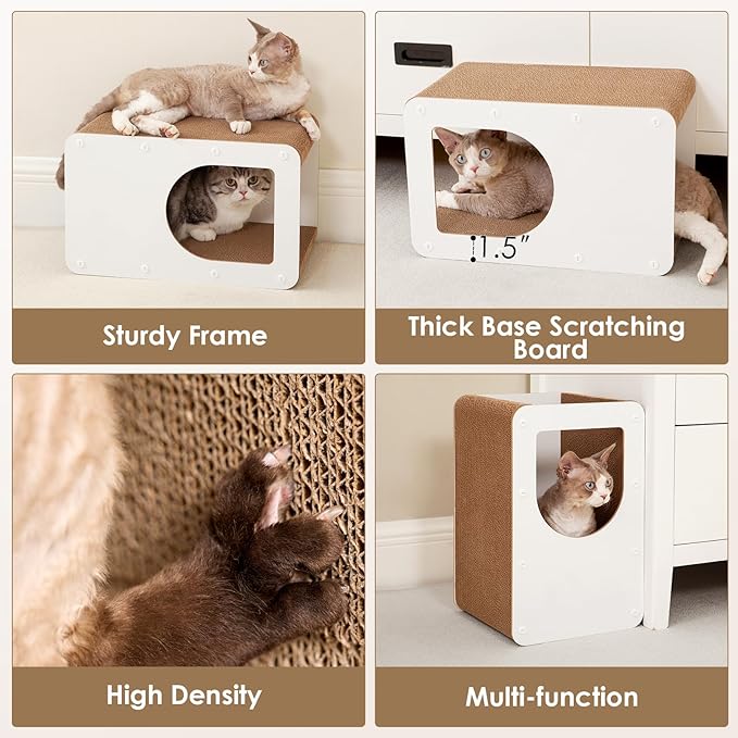 EHEYCIGA Cardboard Cat Scratcher House, 20-Inch Corrugated Cat Scratcher for Indoor Cats, Large Scratching Board Pad, White