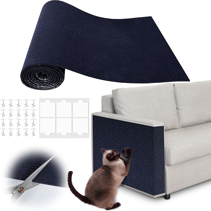 Cat Scratch Furniture Protector - 100" x 13.8" Trimmable Self-Adhesive Cats Claws Scratch Pads, DIY Cat Climbing Couch Protector for Scratch Post Cat Tree Replacement Indoor (Dark Blue)