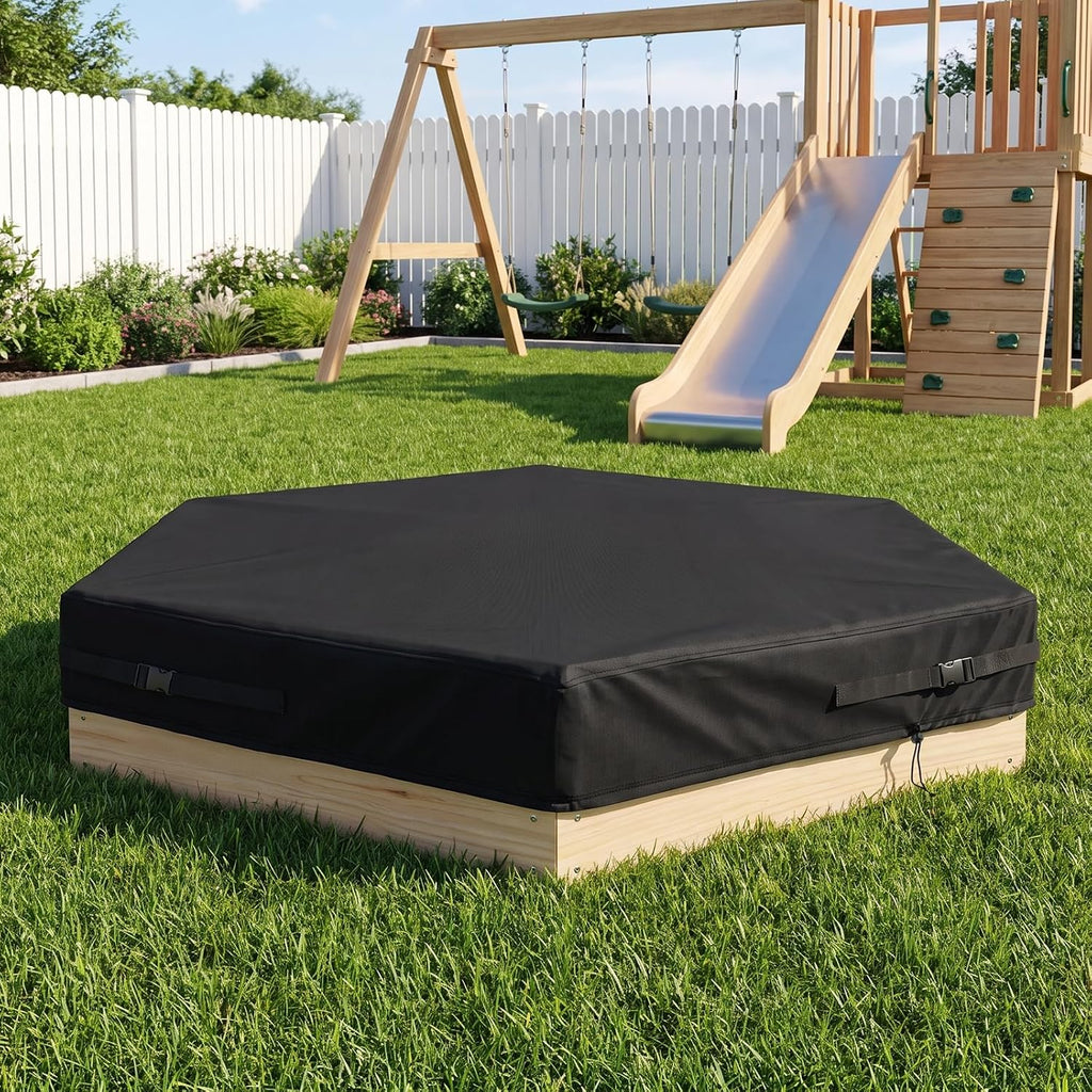 Kasla Hexagon Sandbox Cover, Custom Cover | Heavy Duty, Waterproof, Fits Large Sand Pit & Outdoor Wooden Sandbox for Toddlers Patio Backyard Garden Play