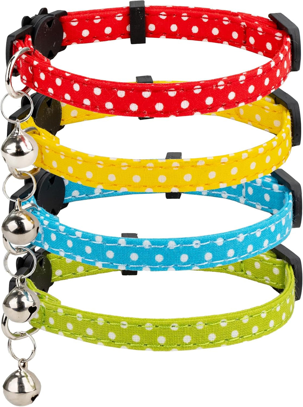 Cat Collar 4pcs Set Safety Breakaway with Bell Kitten 7-11" Multi Pack Cute Girl Boy Pet Basic Adjustable [4pcs] Dot