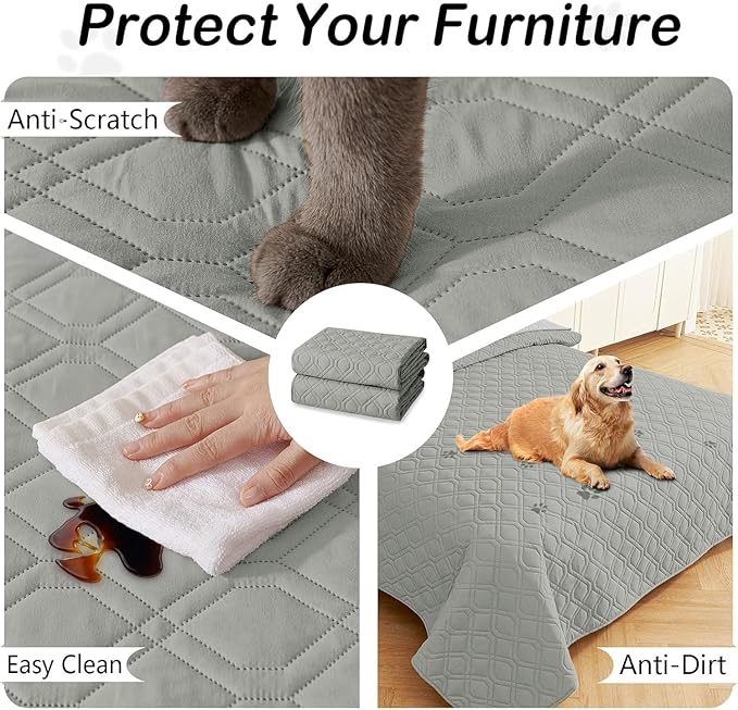 hyha Waterproof Dog Bed Blanket, Soft Pet Blankets, Waterproof Couch Cover for Dogs, Reversible Sofa Covers Washable for Furniture (40x70 Inch, Grey/Grey)