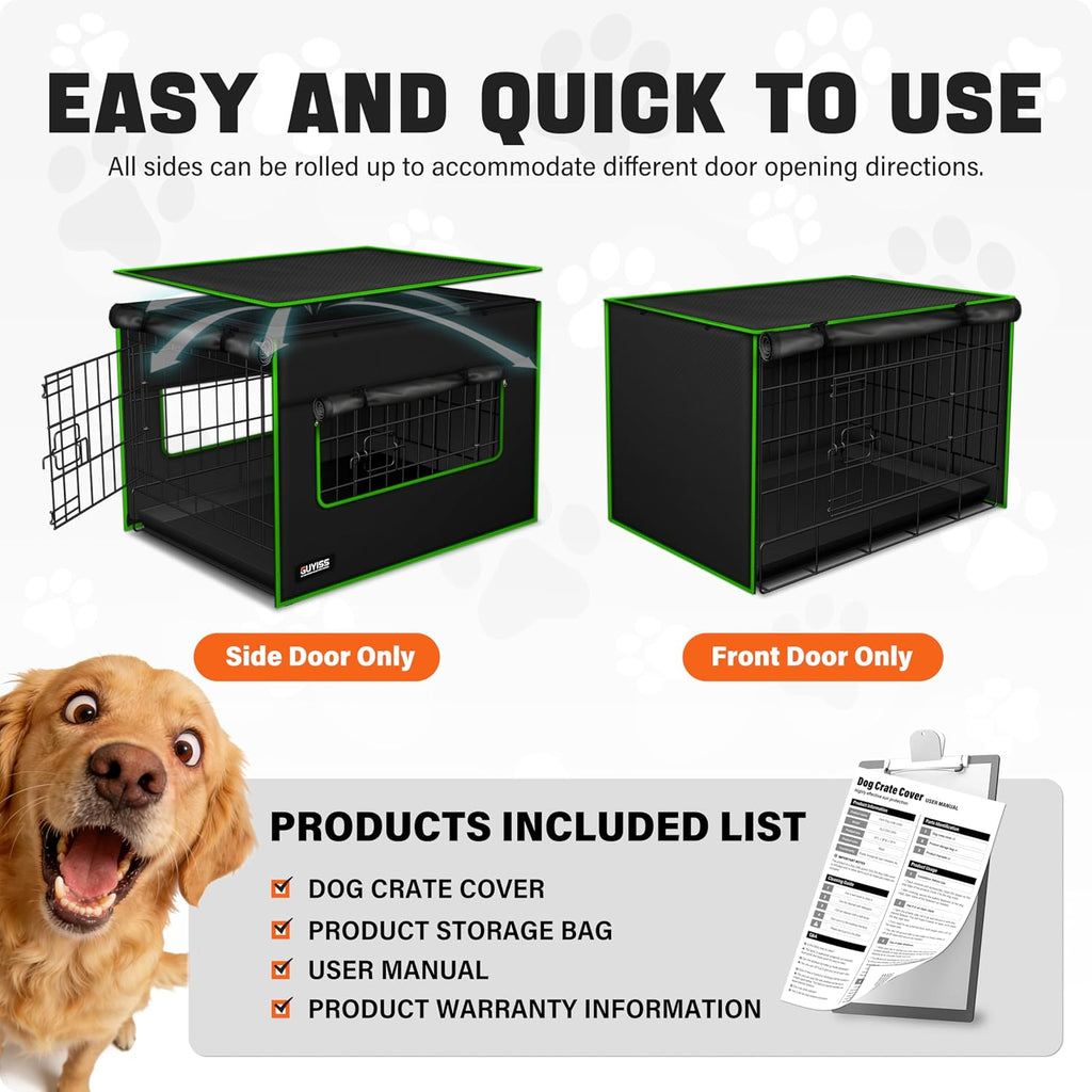 30In Ventilated Dog Crate Cover, Double Windows&Top Breathable Mesh. | Indoor Outdoor Kennel Cover, 900D Waterproof Oxford Cloth, All Sides Open, Universal Fit 1 2 3 Door 30 Inch Wire Dog Crate.