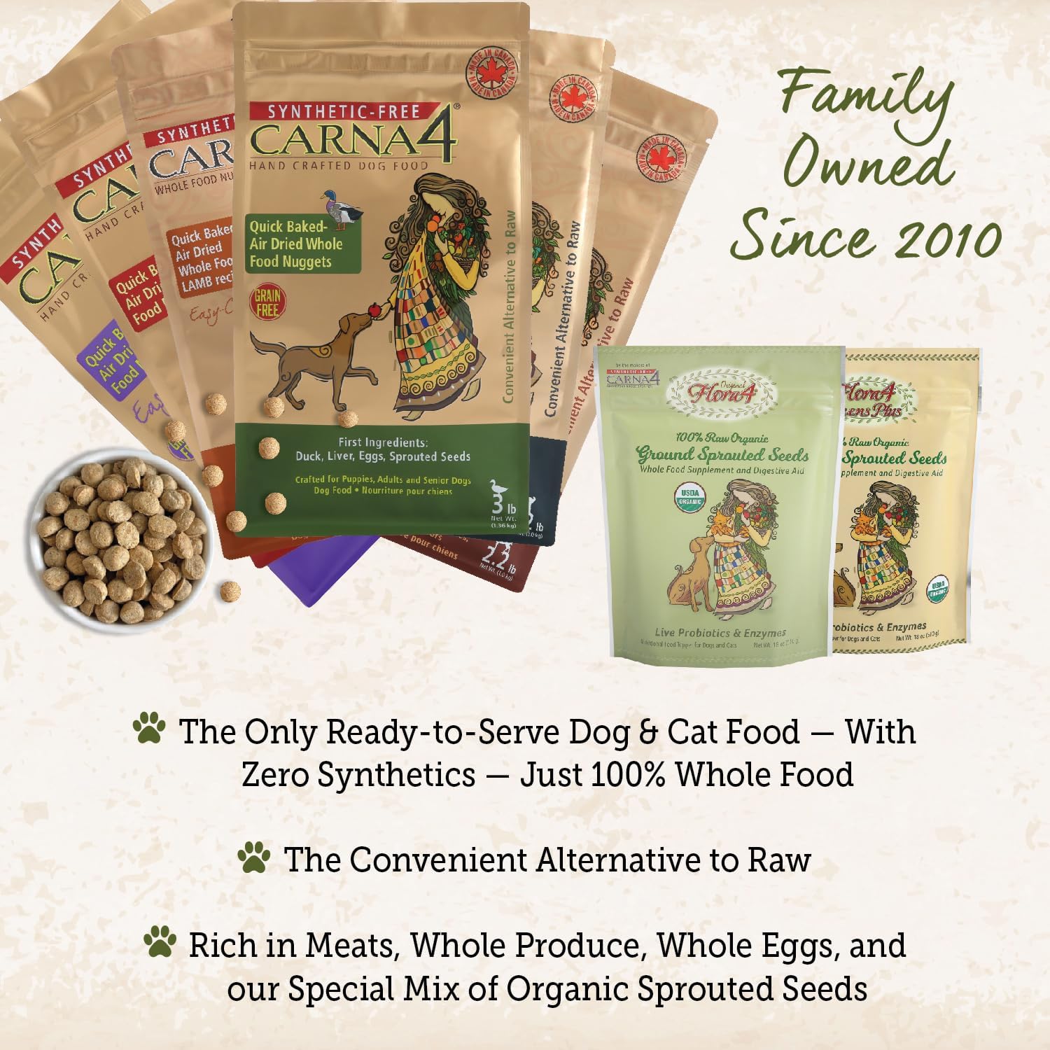CARNA4 Air Dried Dog Food, Duck Recipe, Grain-Free, 3 Pound | Fresh Canadian Duck & Sprouted Seeds, Quick-Baked & Never Extruded, No Synthetic Vitamins or Minerals