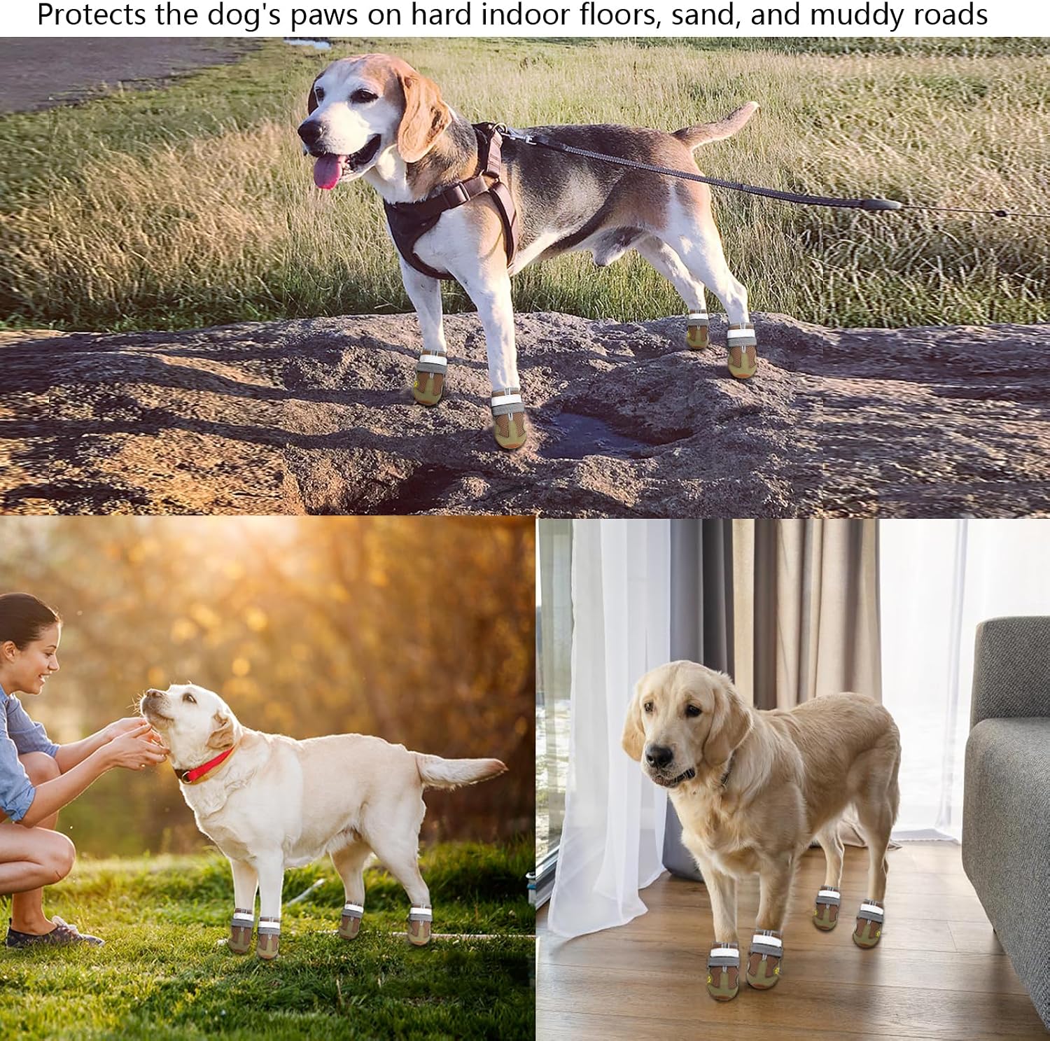 Dog Boots for Large Dogs, Medium Dogs and paw Guards for Snowy Winters, hot Summer Roads, Waterproof Rainy Days, Outdoor Walking, and Non-Slip Indoor Hard Surfaces 4 Pieces