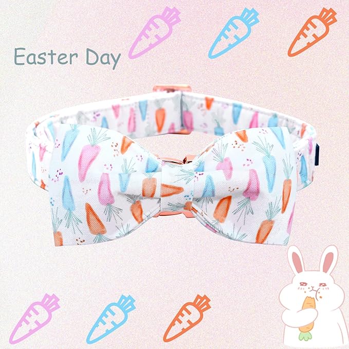 Lionheart glory Easter Dog Collar with Bow Tie Carrot Print Dog Collar Girl or Boy Soft Durable Adjustable Collar Bows Spring Collar Dog Bow for Large Dogs