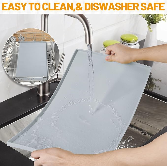 Hubulk Dog Feeding Mat,100% Waterproof Food Grade Silicone Pet Food and Water Bowl Placemat,Dishwasher, High Raised Edge to Prevent Spills,Nonslip Tray to Stop Messes on Floor（28"x18"x0.8", Mist）