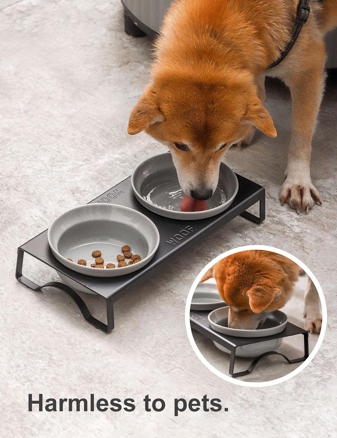 Ceramic Grey Dog Bowls Set - 5 inch Dog Food & Water Bowls, Elevated Feeding Bowls with Metal Stand for Small Size Dog,Puppy Bowl Set for Wet and Dry Food