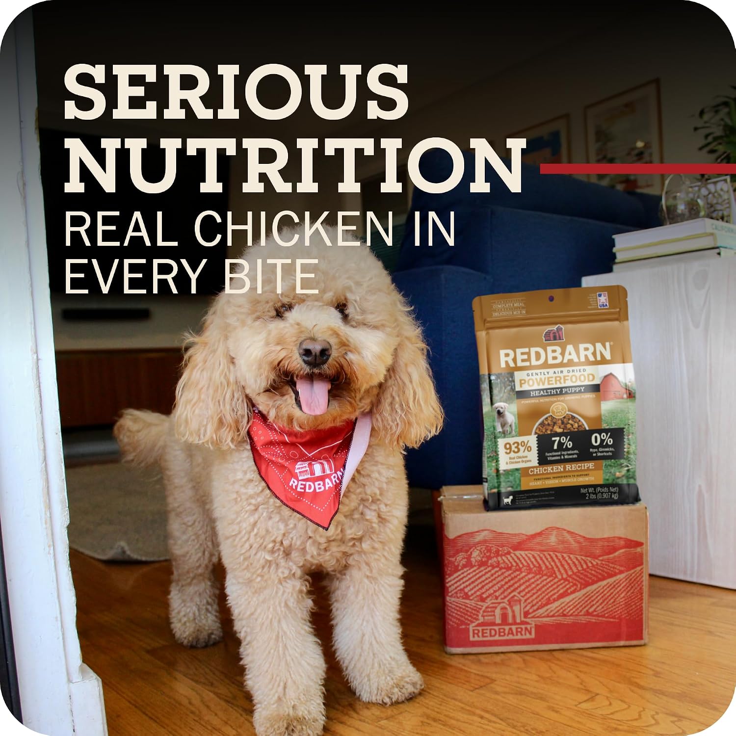 Redbarn Powerfood Air Dried Puppy Food 2 lbs - 93% Real Chicken & Organs High Protein Dry Recipe for Healthy Growth Development Immunity & Digestive Health