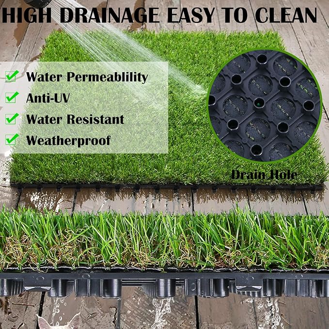 XLX TURF Interlocking Fake Grass Tiles Pad for Dogs Potty Training- 12" x 12" Pet Artificial Grass Squares with Drainage, 6 Pack
