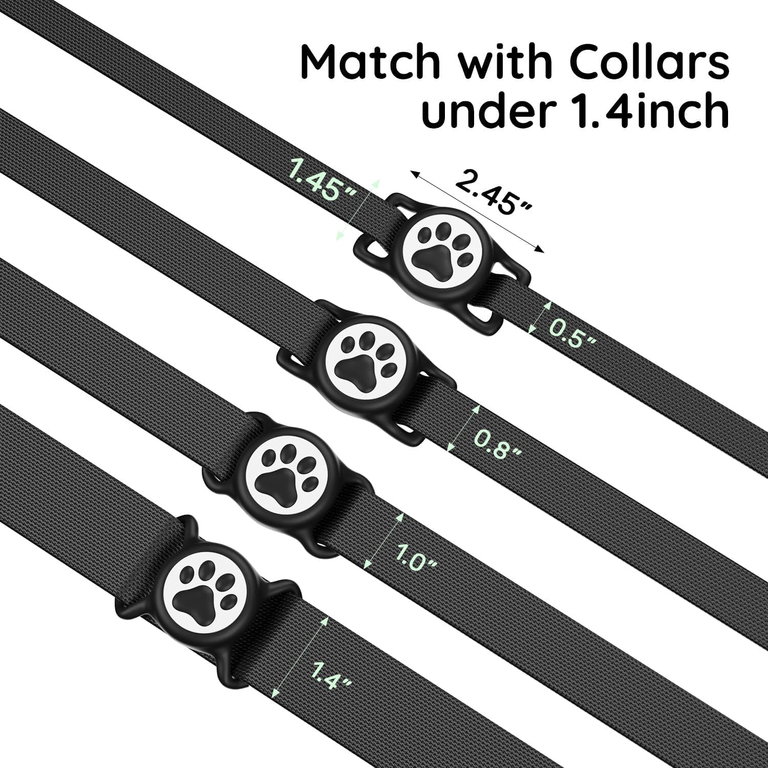 Waterproof Airtag Dog Collar Holder for Apple Air Tag, Silicone Airtag Holder for Dogs & Cat Collars, Compatible with Pet Collars (Black-White)