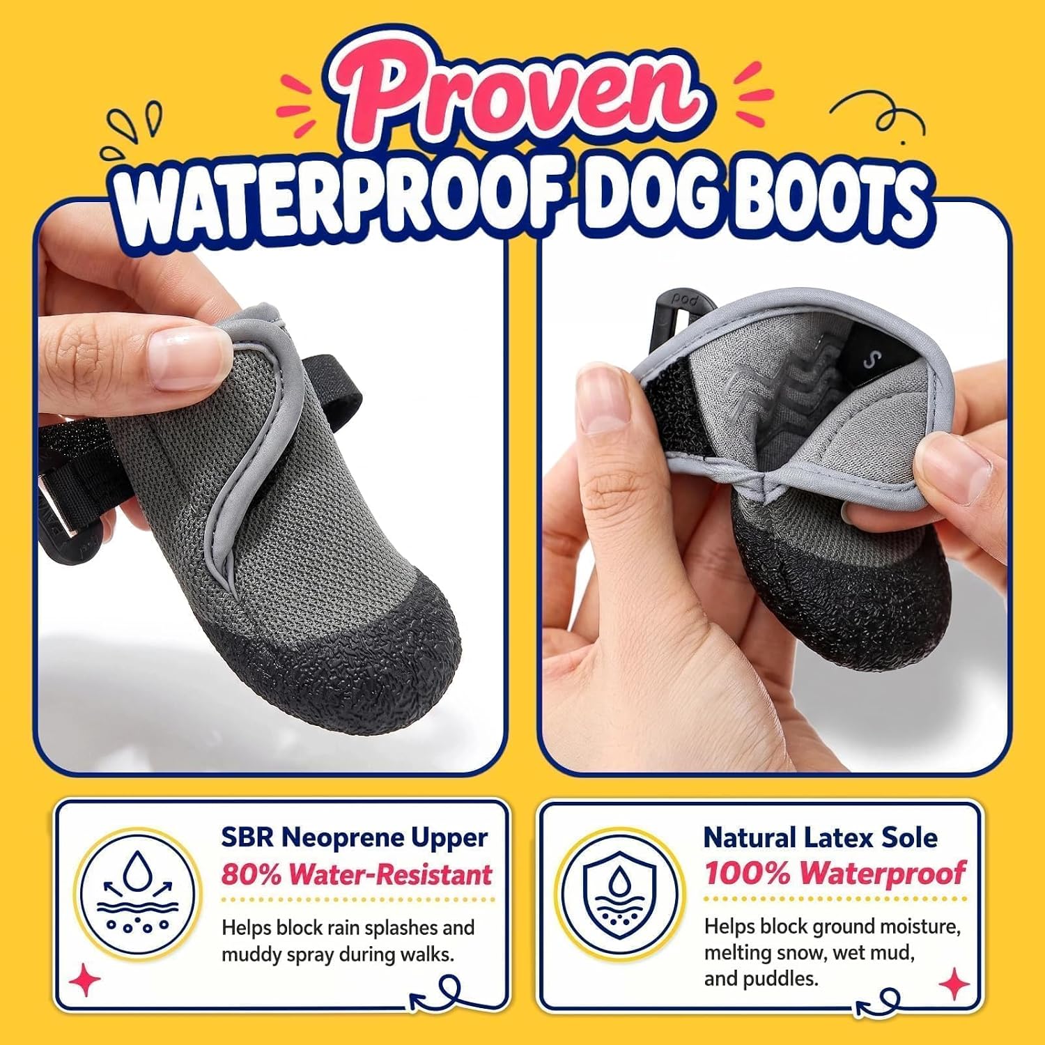 Super-Grippy, Comfortable Sole Dog Summer Shoes for Hot Pavement, S | Stay-On Dog Rain Booties with a Dewclaw-Friendly, Pet Boots for Hiking & Running, Puppy Waterproof Shoes for Small Dogs Paws