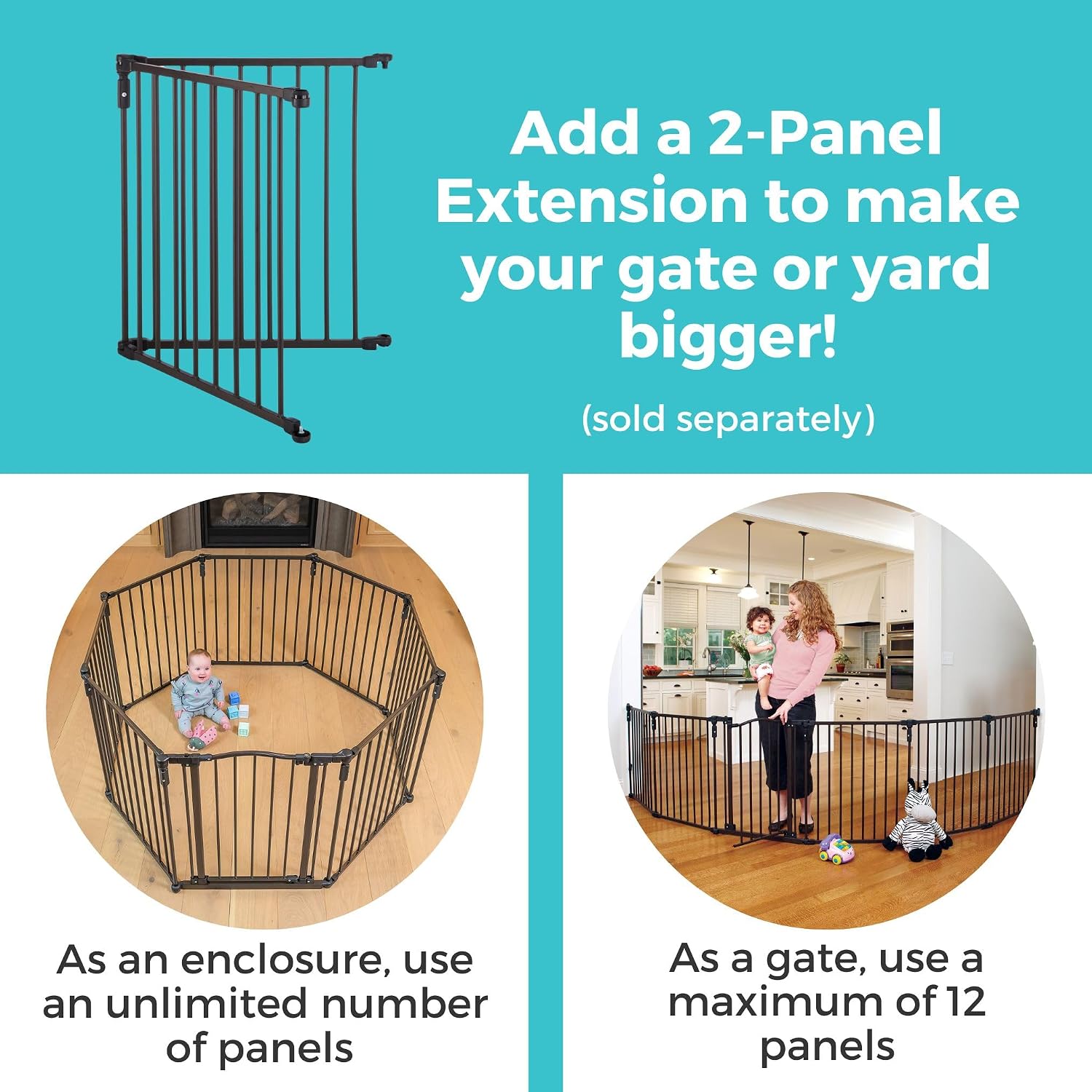 Toddleroo by North States - 3 In 1 Arched Décor Metal Superyard Baby Play Yard: 6 Panel Playpen, Baby Gate, or Extra Wide Baby Fence - Encloses Up to 10 Square Feet - 30 Inches Tall - Matte Bronze