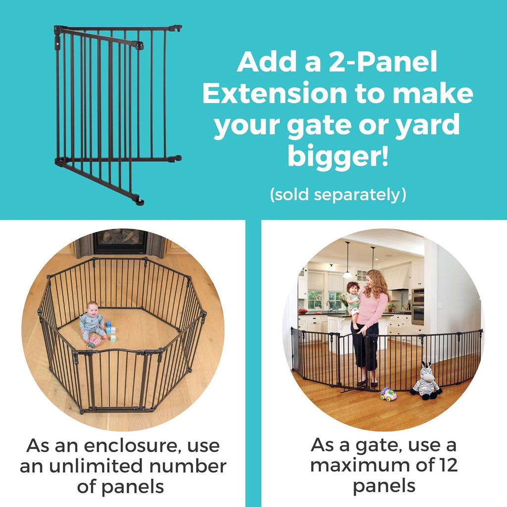 Toddleroo by North States - 3 In 1 Arched Décor Metal Superyard Baby Play Yard: 6 Panel Playpen, Baby Gate, or Extra Wide Baby Fence - Encloses Up to 10 Square Feet - 30 Inches Tall - Matte Bronze