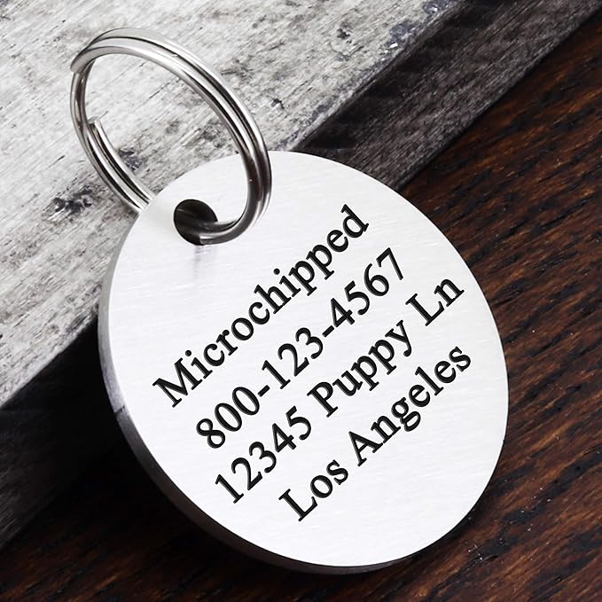 Ultra Joys Stainless Steel Pet ID Tag Dog Name Tags Personalized Front and Back Engraving, Customized Dog Tags and Cat Tags, Optional Engraved on Both Sides, Round Tag Vine Design 2, Silver Large
