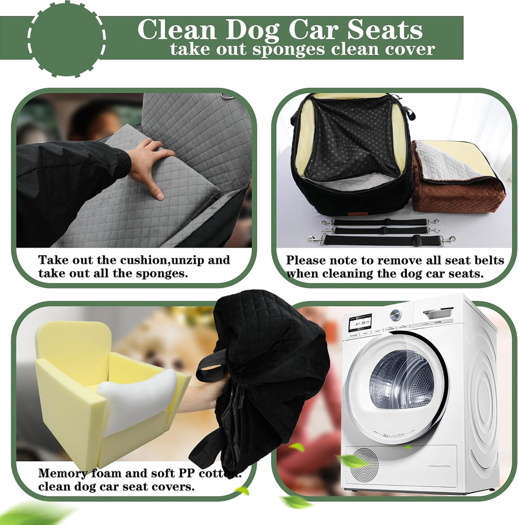 Dog Car Seat for Small/Medium Dogs,2 Adjustable Seat Belt,Memory Foam with Soft Fabric Pets Travel Car Bed with Non-Slip Bottom,Easily Installed in Front and Back Seats,Removable and Washable(H-Grey