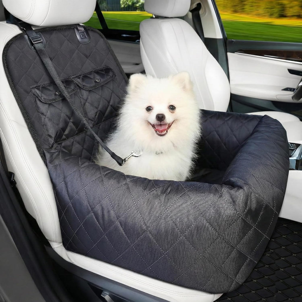 Dog Car Seat for Small & Medium Dogs Up to 40 lbs – Padded Booster Seat with Safety Belt, Waterproof Washable Cover – Fits Front & Back Seats | Pawperly