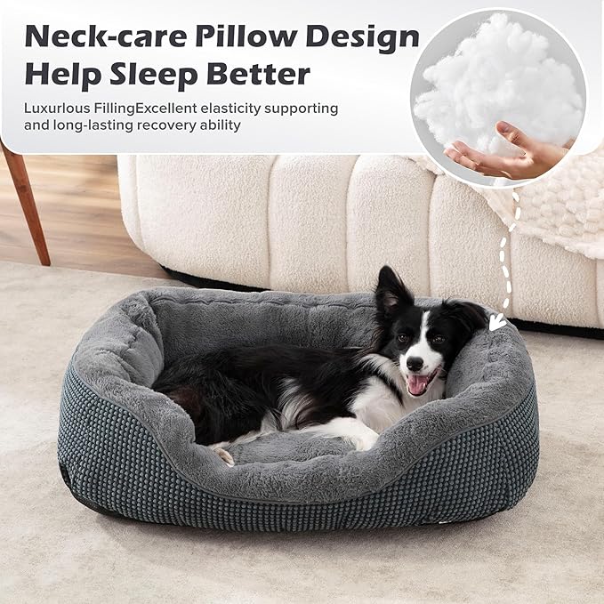 INVENHO Large Dog Beds Large Sized Dog Washable, Orthopedic Warming Soft Sleeping Puppy Bed Durable Pet Bed with Anti-Slip Bottom L(35"x25"x10")