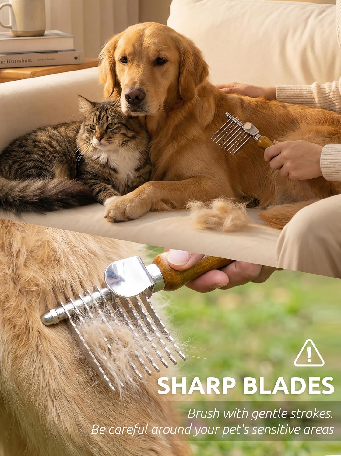 TAKAVU Dematting Comb for Dogs & Cats, 9-Blade Undercoat Rake | Removes Mats, Tangles & Knots from Long Hair, Deshedding Undercoat Tool for Doodles, Poodles & Double-Coated Breeds