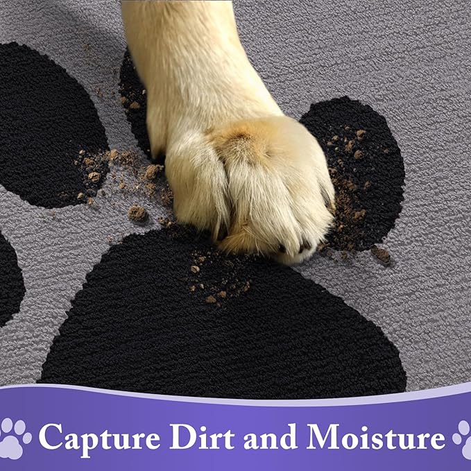 Buganda Dog Door Mat for Muddy Paws, Absorbent Dirt Trapper Non Slip Indoor Doormats, Washable Low-Profile Mat for Mud Dogs, Entryway Carpet for Inside Floor (30x20 Inches, Grey)