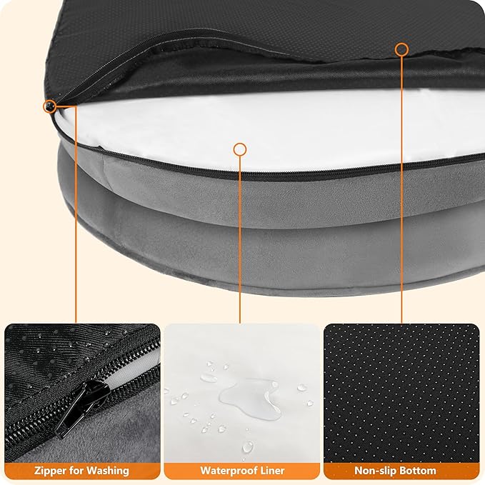 Dwanton Orthopedic Dog Bed for Large Dogs with Gel Memory Foam, Waterproof Dog Sofa, Washable Pet Bed with Four Sided Bolster Cushion, Removable Cover & Non-Slip Bottom, 38", Dark Gray