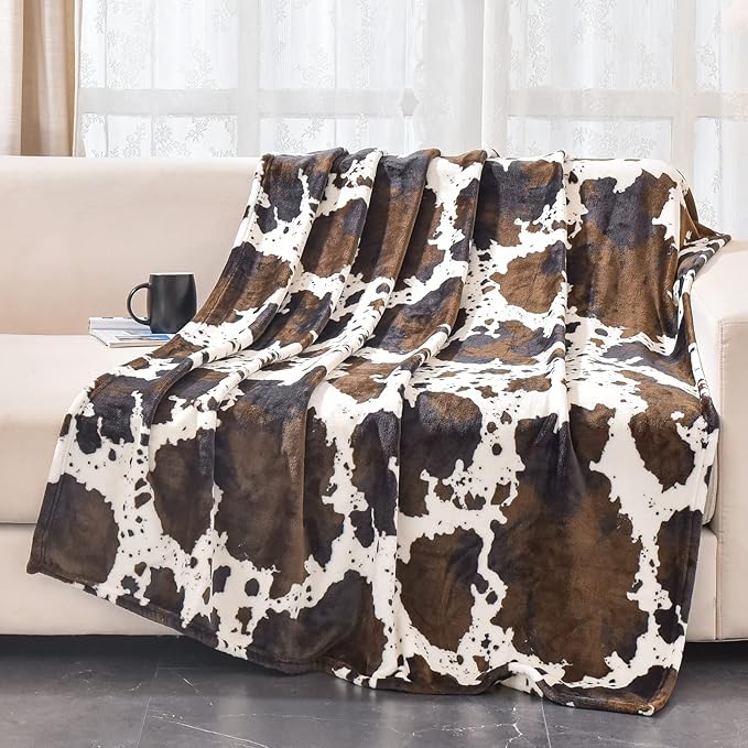 Bnuitland Cow Print Throw Blanket with Storage Pouch, 300 GSM Double Sided Cute for Bed/Sofa/Lap, Gift Blanket for Kids/Babys/Pets, Super Soft Cozy Lightweight Fuzzy Flannel Throw, 50×40 inch