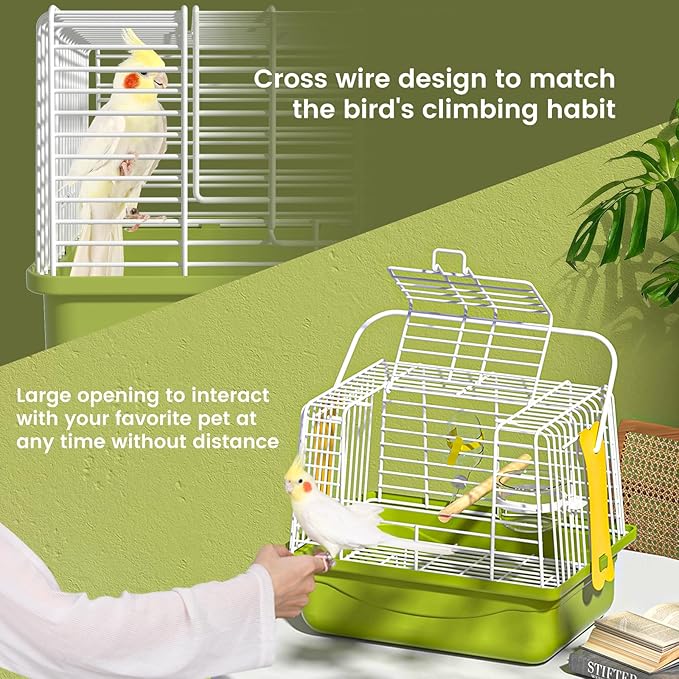 Small Bird cage,Travel Cage for Birds and Small Animals, Parakeet cage,Bird Carrier Travel cage,Bird Travel cage, jaulas para pájaros,Green,(Size:S,M,L) (M)