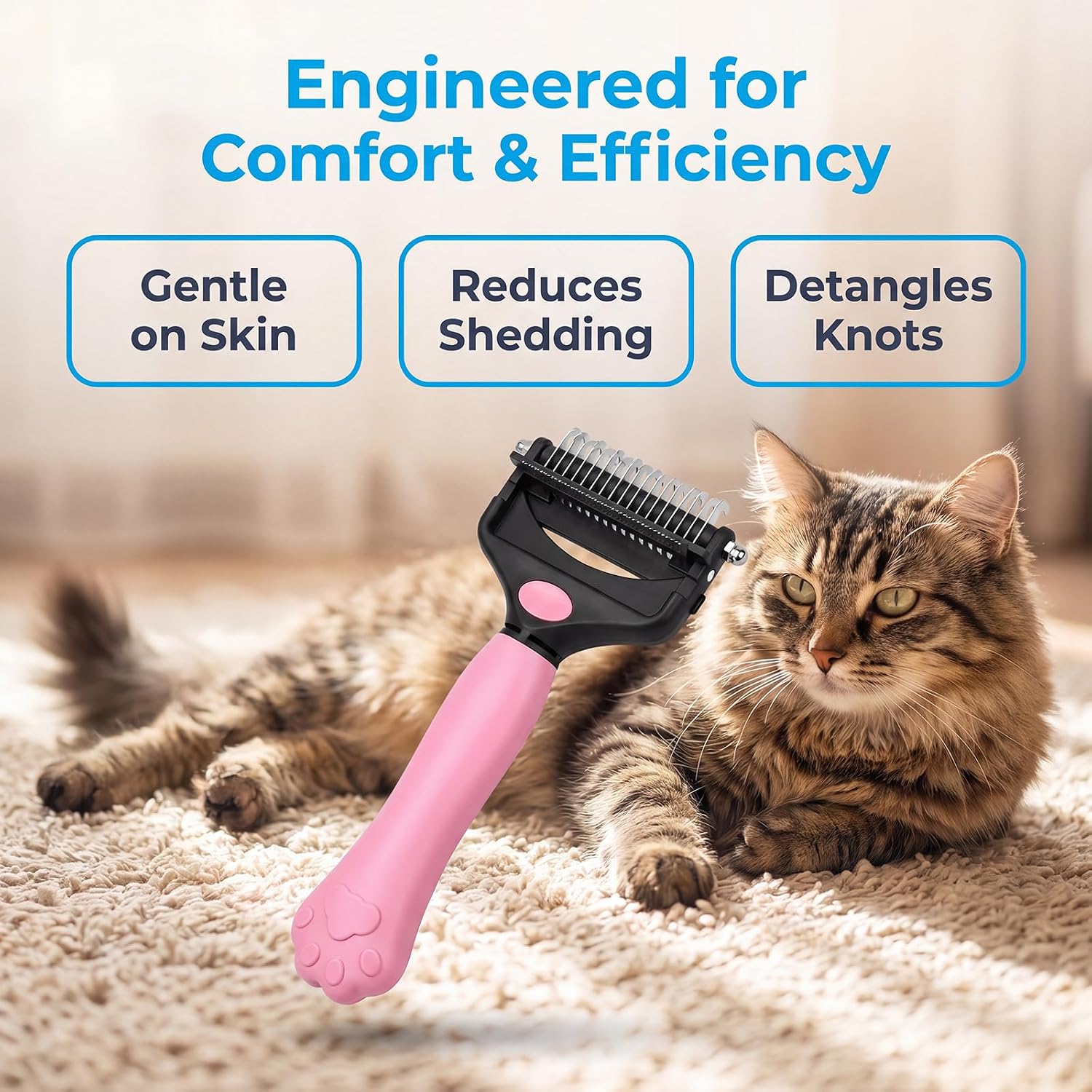 Deshedding Dog Brush，3-in-1 Pet Pro Grooming Tool，Dogs & Cats | Blue Undercoat Rake for Dogs，Ultimate Dematting Comb & Deshedding Brush for Cats and Dogs, Perfect for Shedding & Detangling