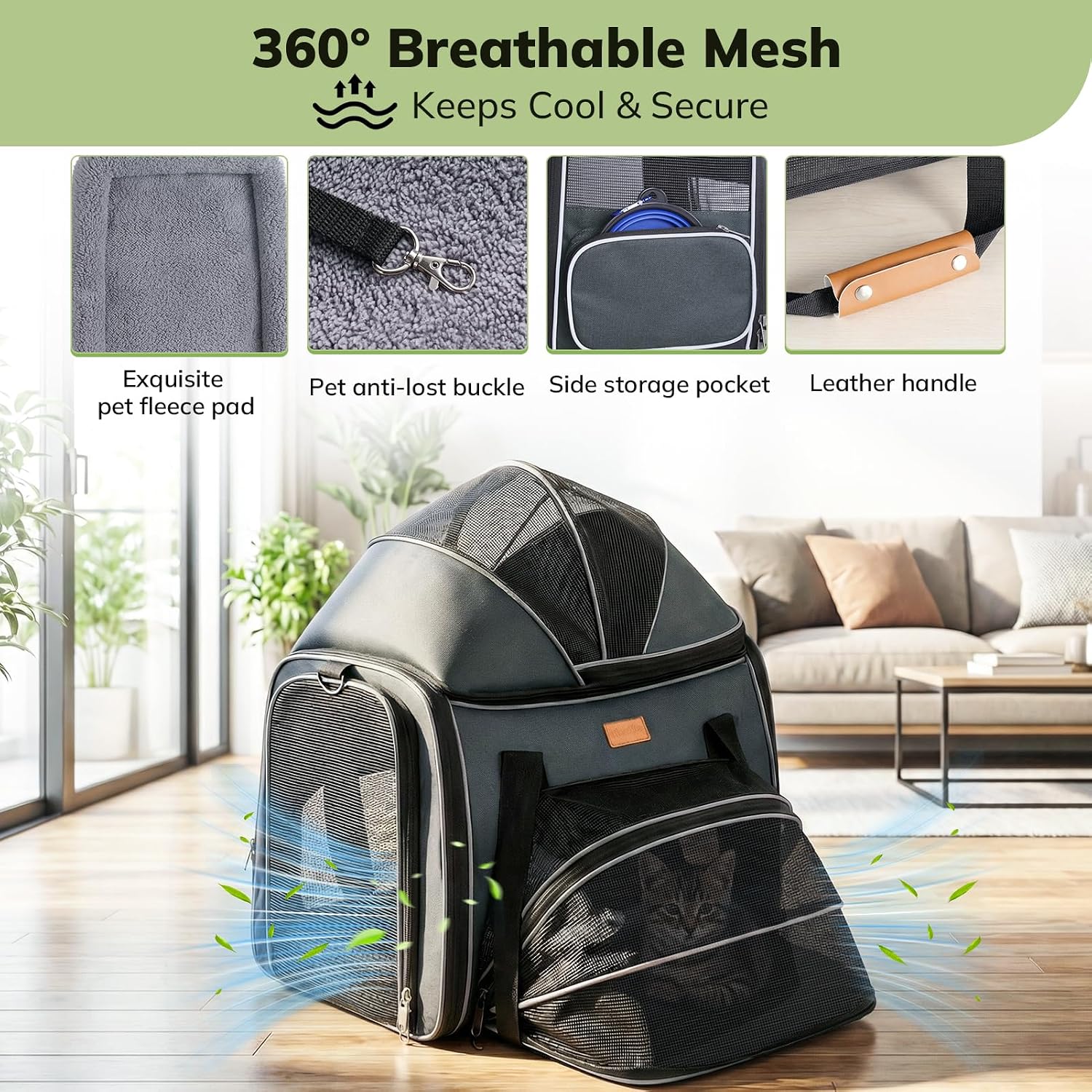Morpilot Top and Side Expandable Cat Carrier for Pets up to 20lbs | Airline Approved Collapsible Soft-Sided Pet Carrier for Car Rides and Vet Visits (Dark Gray)