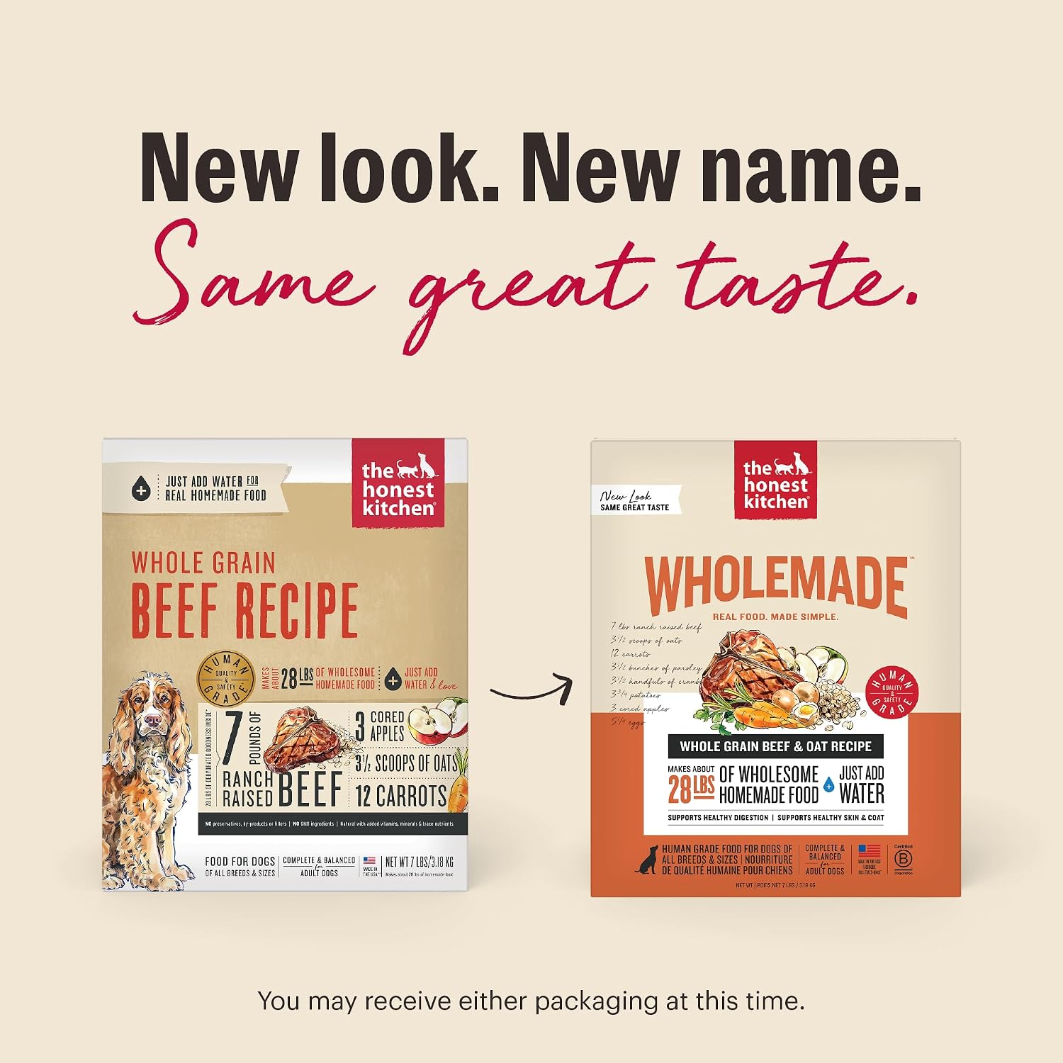 The Honest Kitchen Human Grade Wholemade™ Dehydrated Whole Grain Dog Food - Complete & Balanced Meal or Topper - Beef & Oat, 10 Pound (Makes 40 Pounds)