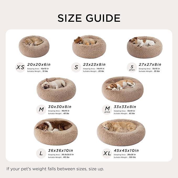 Bedsure Calming Dog Bed for Small Dogs - Donut Washable Small Puppy Bed, 23 inches Anti-Slip Round Fluffy Plush Faux Fur Large Cat Bed, Fits up to 25 lbs Pets, Camel