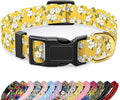 Reflective Dog Collar for Large Dogs, Cute Flower Theme Adjustable Heavy-Duty Nylon Puppy Collar for Boy and Girl Female, Soft Pet Accessories with Quick Release Buckle, Yellow