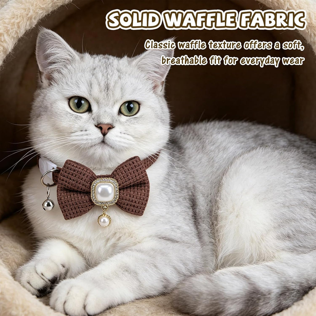 PUPTECK Cat Collar Breakaway with Bells, Adjustable Kitten Collar Outfit | for Girl Boy Small Pet Puppy Bunny, Cute Costume Accessory with Safety Release Buckle (Bowtie-Waffle Weave)