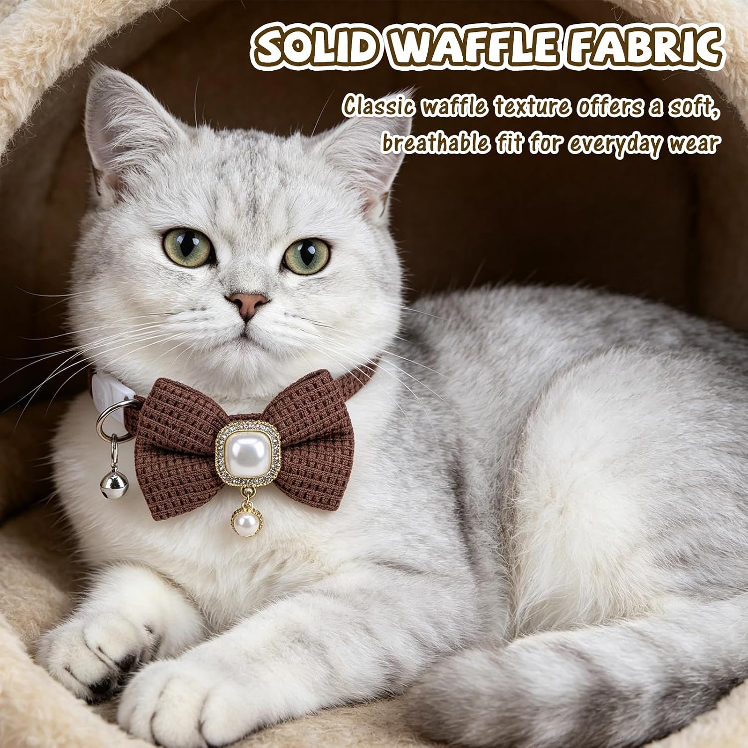 PUPTECK Cat Collar Breakaway with Bells, Adjustable Kitten Collar Outfit | for Girl Boy Small Pet Puppy Bunny, Cute Costume Accessory with Safety Release Buckle (Bowtie-Waffle Weave)