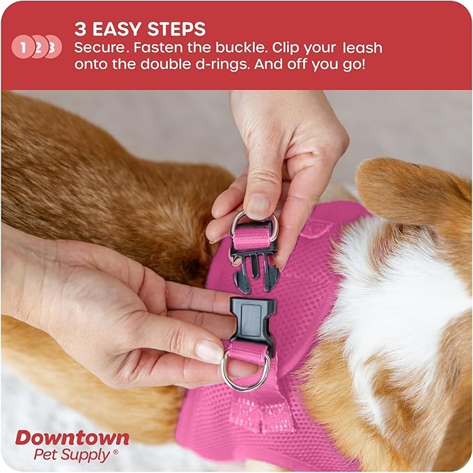 Downtown Pet Supply Step-in Dog Harness – No Pull, Adjustable Padded Mesh with Reflective Trim, Secure Buckle Strap – Comfortable & Breathable Small Dog Harness, XX-Small, Pink