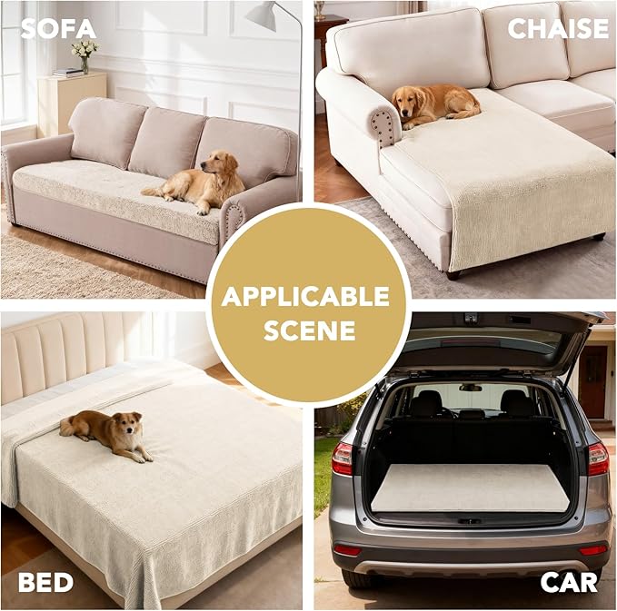 H.VERSAILTEX Non Slip Pet Couch Cover Chenille Dog Bed Protector Thick Soft Sofa Slipcover Pet Friendly Washable Couch Cushion Covers for Pets (40" x 50", Ivory)