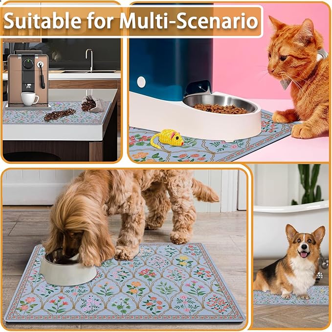 Absorbent Pet Dog Bowl Mat for Food and Water, Pet Cat Food Feeding Mat with Non Slip Rubber Backing, Dog Food Mats for Floors Waterproof, 24"x32"
