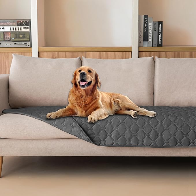gogobunny 3X Stronger Waterproof Pet Blanket, Scratch Proof Furniture Protector for Dogs Cats, Reversible Cover 30x80 Inch, Dark Grey