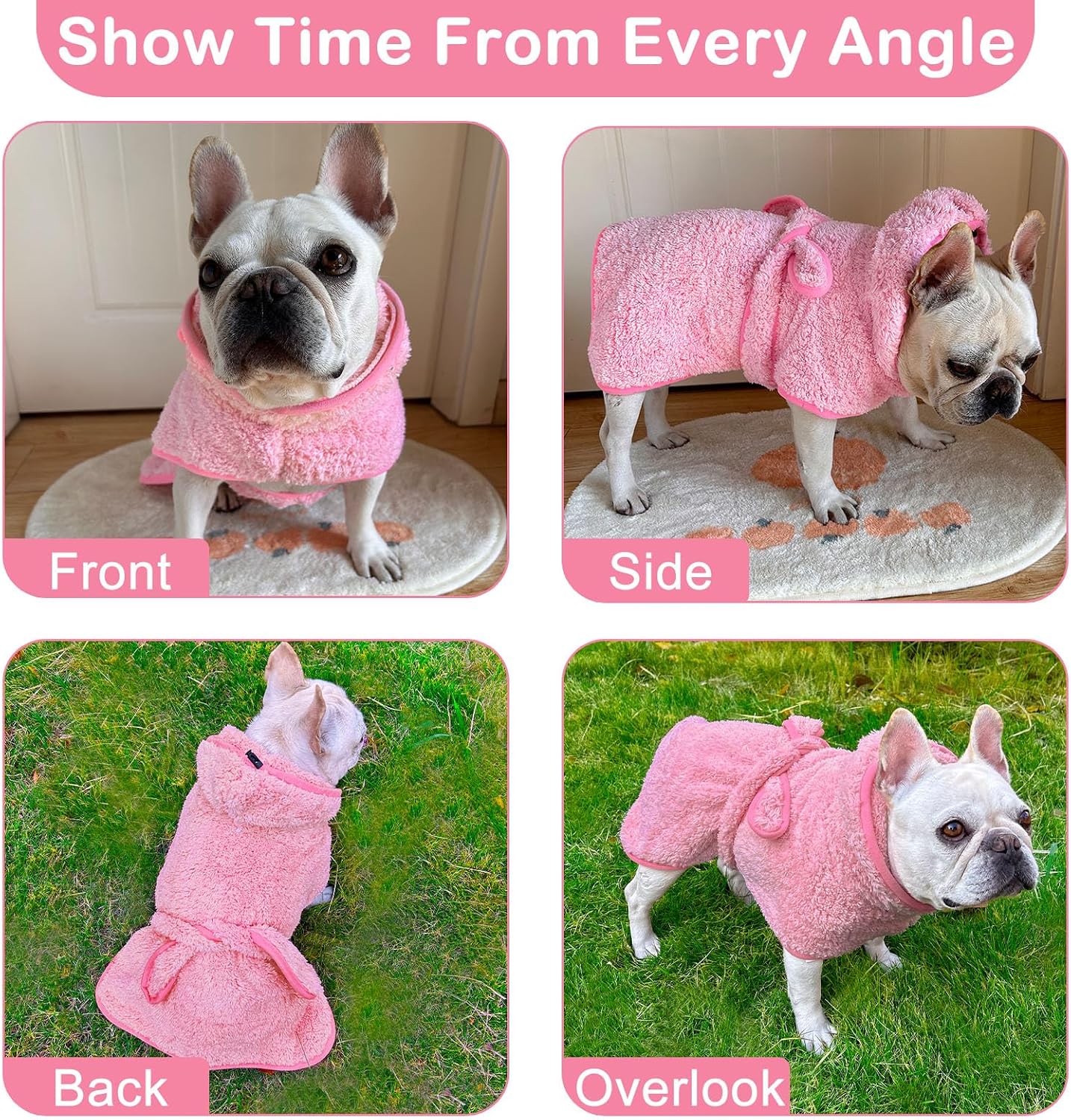 Bienbee Soft Dog Bathrobe，Super Absorbent & Quick-Drying Dog Robe with Hood, Cozy Drying Coat for After Bath, Pink XL