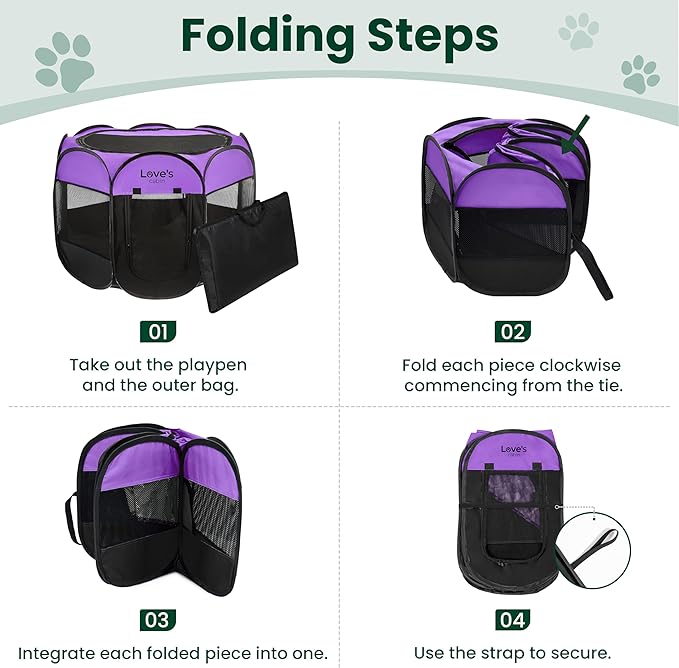 Love's cabin Pet Puppy Dog Playpen, Large Dog Tent Crates Cage Indoor/Outdoor, Portable Playpen for Cat, Foldable Pop Up Dog Kennel Playpen with Carring Case, Removable Zipper Top, Purple