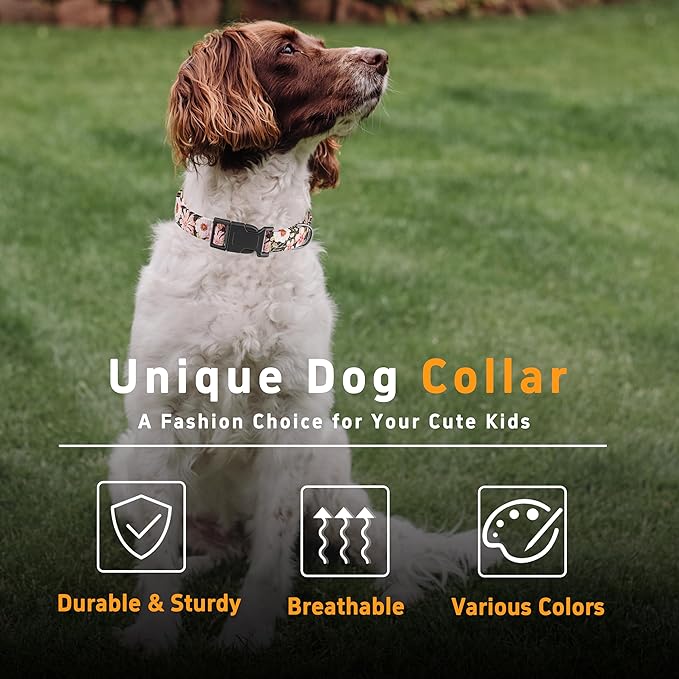 Dog Collar for Boys Girls, Floral Puppy Collar for Small Medium Large Dogs, Adjustable Floral Pattern Soft Pet Collar with Safety Buckle for Male Females(Light Pink,S)