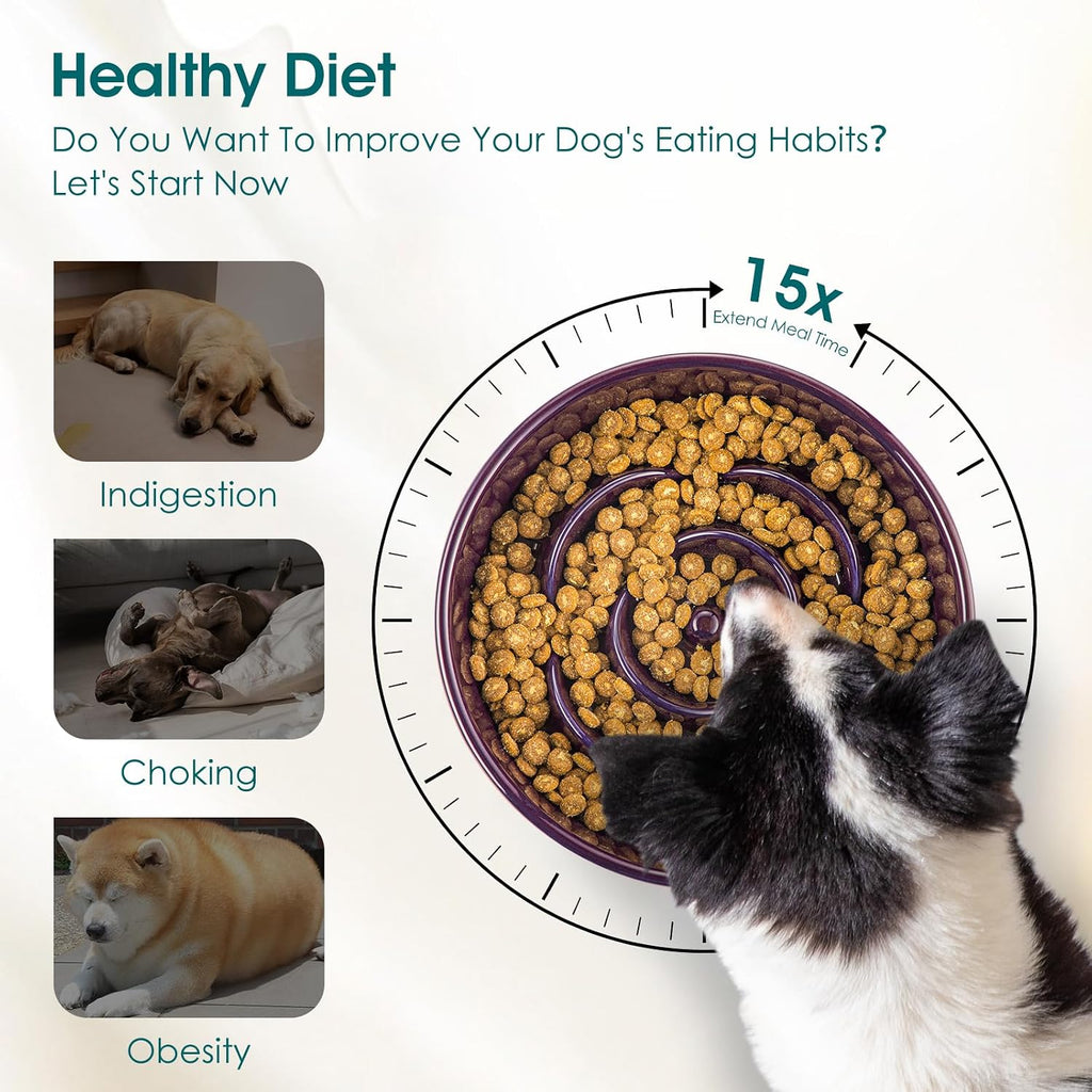 vancasso Slow Feeder Dog Bowl, 3 Cups Ceramic Large Puzzle Dog Food Dish | Maze Dog Food Bowl for Fast Eaters, Slow Feeding Design for Large Dogs, Promotes Healthy Eating Habits, Dark Purple