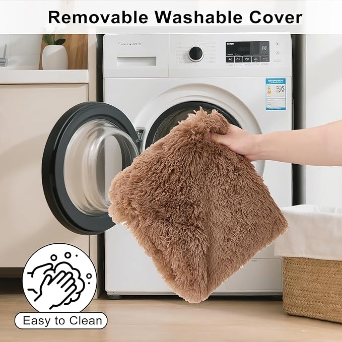 Fluffy Orthopedic Dog Beds for Medium Dogs with Washable Removable Cover Dog Crate Bed Egg Crate Foam Support Plush Pet Pad Mat with Anti-Slip Bottom(36 * 24,Khaki)