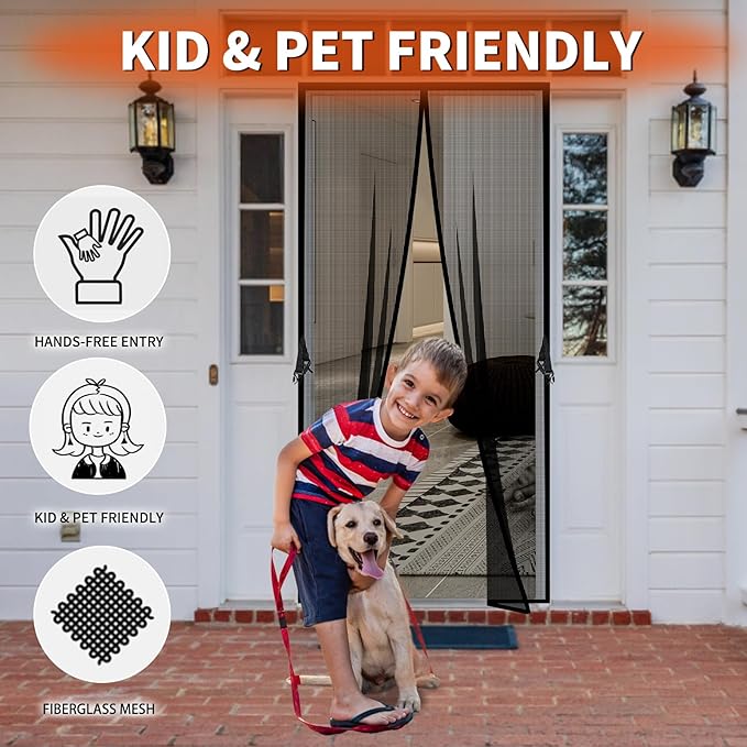 Reversible Left Right Side Opening Fiberglass Magnetic Screen Door, Fit Door Size 72x80in,Heavy Duty Fiberglass Screen Door Mesh for Front, Patio Sliding Door, French Bug Door Screen Magnetic Closure