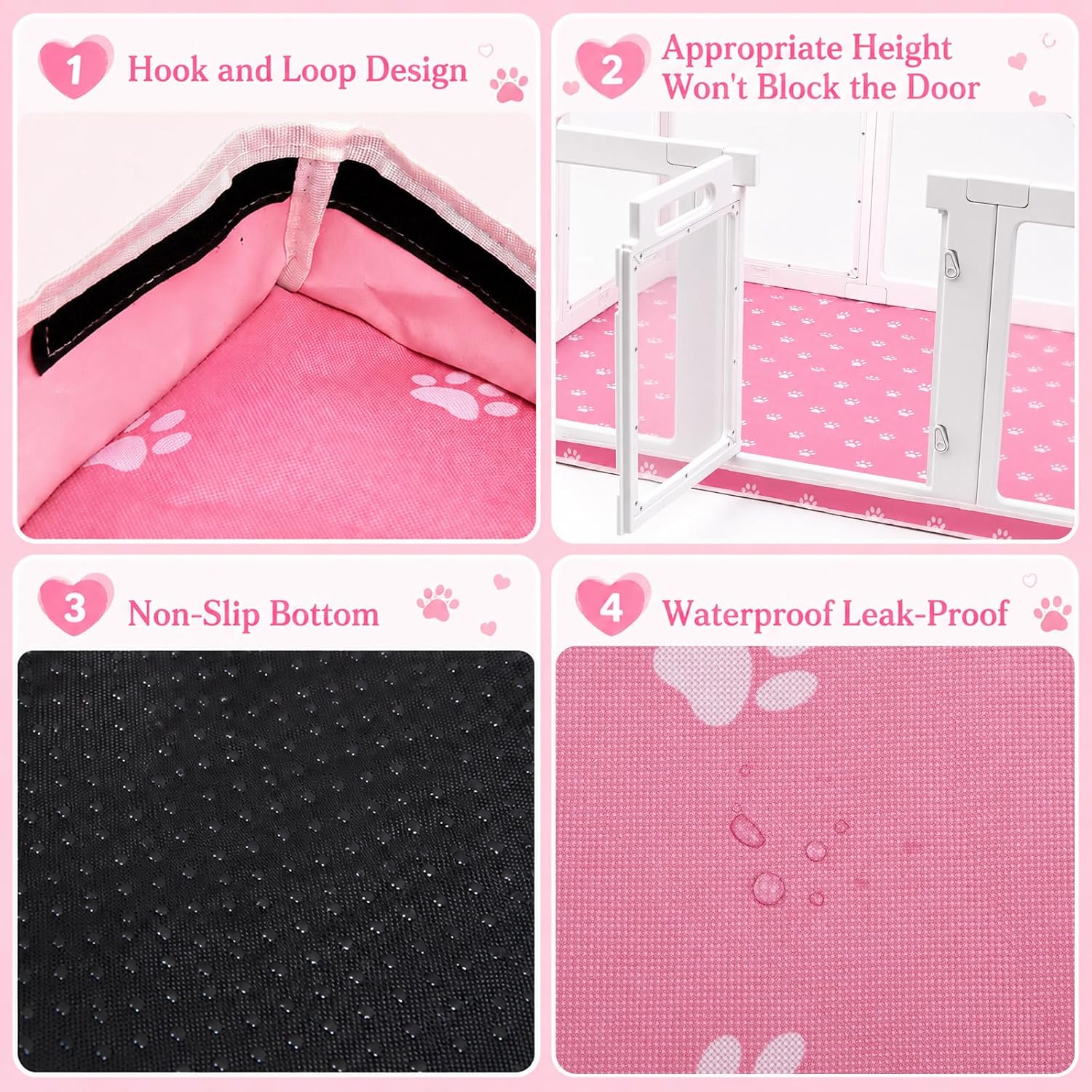Dog Playpen Bottom Pad Fits for 60'' x 40'' Acrylic Puppy Playpen Only Pad | Acrylic Dog Playpen Cover for 60 x 40 Inch 10 Panel, Waterproof Floor Liner, Non Slip Washable Reusable Mat, Pink
